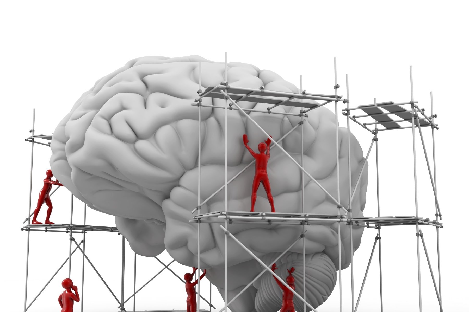 Figures on scaffolding building a brain