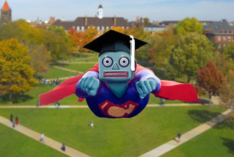 Superman chatbot with a graduation cap